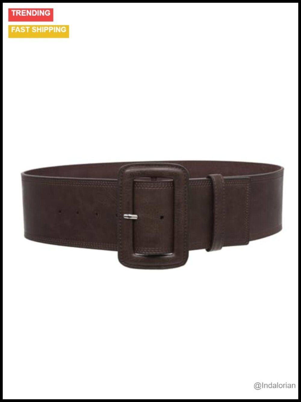 3" Wide High Waist Leather Belt Rectangular Buckle Stitch